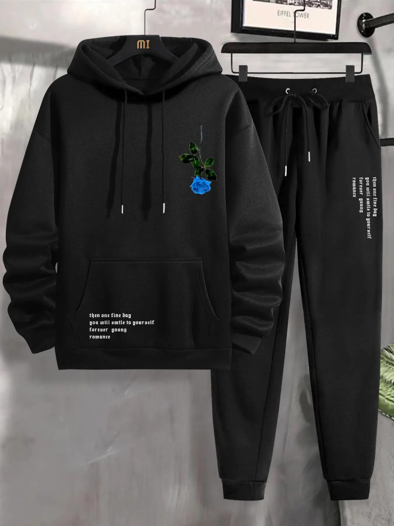 Two-piece Set Men's Floral & Letter Print Sweatpants Set, Valentine's Day Fashion Casual Outfits for Daily Workout Running, Lounge Co-ord Set, Gift fo