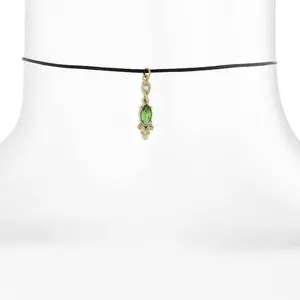 1928 Jewelry Black Choker Navette Green And Crystal Accent Drop Necklace 14" + 5" Extender
