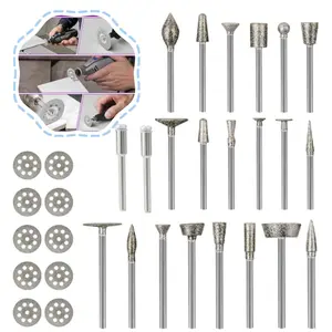 [Hand Tools Kits] Stone Carving Set Diamond Burr Bits Compatible with Dremel,20Pcs Polishing Kits Rotary Tools Accessories with 1/8’ Shank for Carving,Engraving,Grinding,Stone,Rocks,Jewelry,Glass,Ceramics