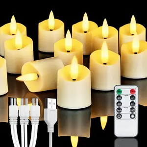 Rechargeable Flameless Candles 6 PCS LED Votive Tea Lights with Remote Control 2/4/6/8H Timer USB Charging Cable for Table Wedding Christmas Bright Soothing Lighting Modes Adjustable flameless candle light