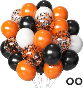 Halloween Balloons Black Orange Balloons Set, 50Pcs 12inch Black White Orange Confetti Latex Balloon Halloween Balloon
