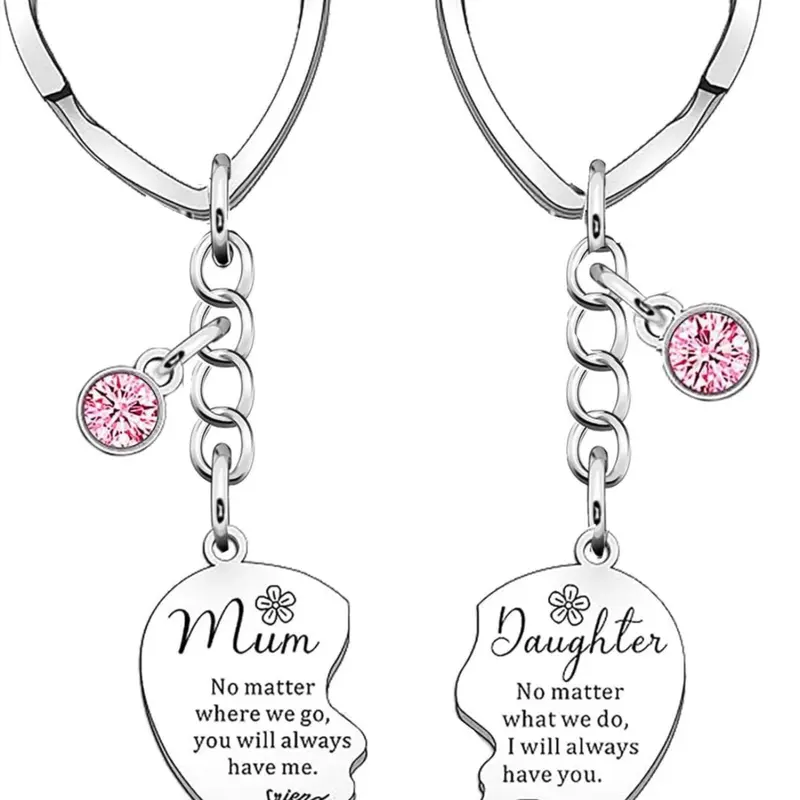 Fashion Slogan Pattern Metal Keychain for Mom and Daughter, Heart Shaped Stainless Steel Keychain, Personalized Heart Tag, Trendy Versatile & Exquisite Keychain, Ideal Gifts