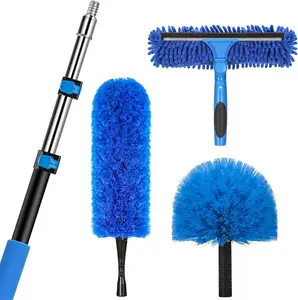 20 Feet High Reach Duster Kit - Includes 5-12 Ft Extension Pole, Cobweb Duster, Window Squeegee with Scrubber, and Ceiling Fan Duster