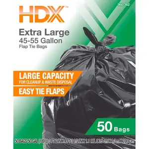 HDX 50 Gallon Black Extra Large Trash Bags with 20% PCR (50-Count)