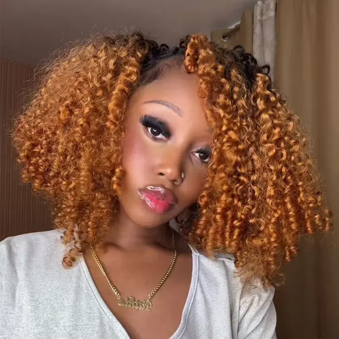 【New Color】T1B/30 Burmese Curly Crochet Human Hair P4/27 Highlight &Natural Black  Chocolate Brown Human Hair Extensions Miracle Knots Pre-Separated 50g/Pack-Knotless Boho Braids, 4-5 Packs for Full Head