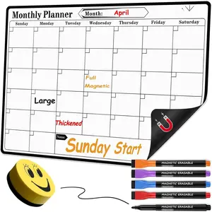 Monthly Calendar for Refrigerator, 16.5x11.7 Dry Erase Fridge  Schedule, Black Whiteboard Planner, 5 Color Markers & 1 Eraser, Family Planning for Events Meeting List By
