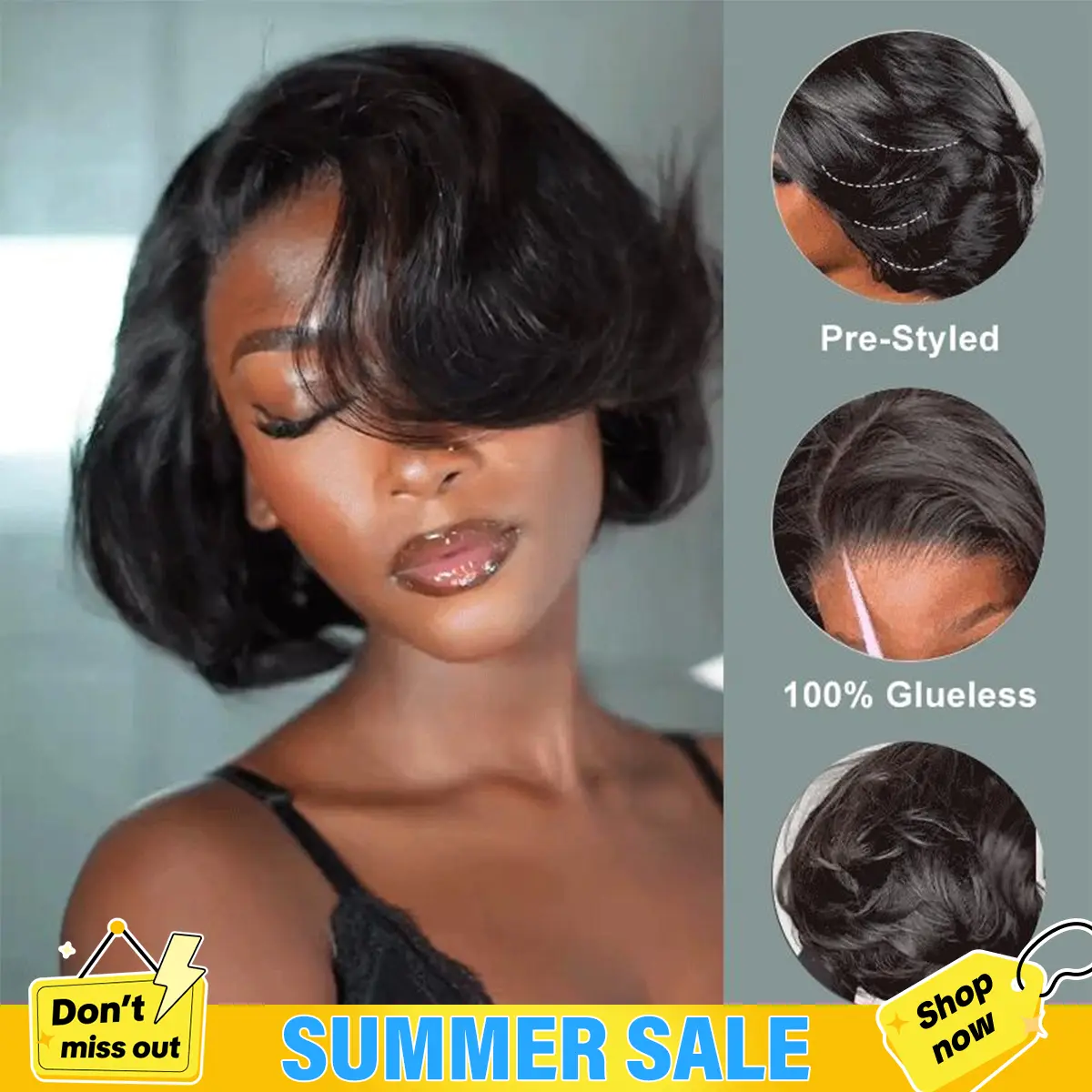 [Hot Selling] Bgmgirl Blowout Short Bob Straight 7x5 Lace Wear Go Pre-Styled C Part Design Wig Pre-Bleached Tiny Knots Natural Black & Brown Highlight Glueless 100% Human Hair Wig Colored Wig Summer Style short wigs human hair #DealsForYouDays