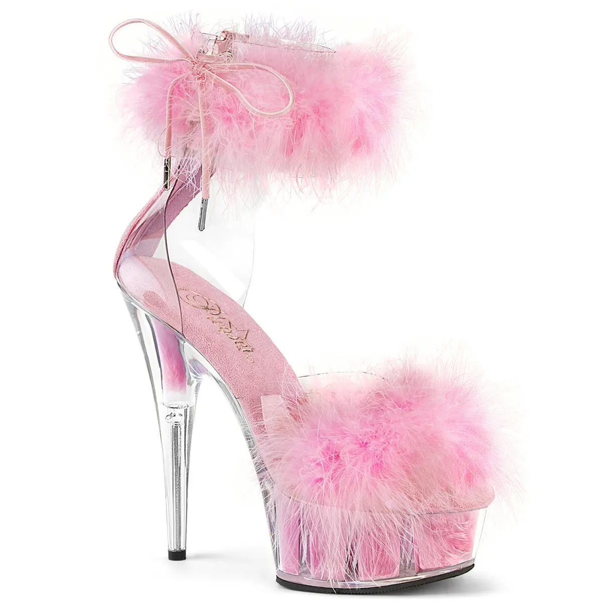 6 Inch Heel DELIGHT-624F Clear Baby Pink Fur High Heels Women