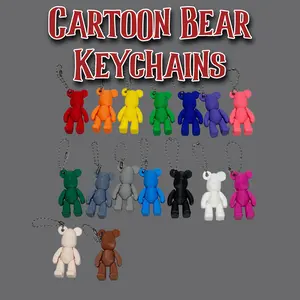 Cartoon Bear Keychain - Articulated Cute Animal Keychain, 3D Printed Bear Brick Kaws Lanyard Accessory
