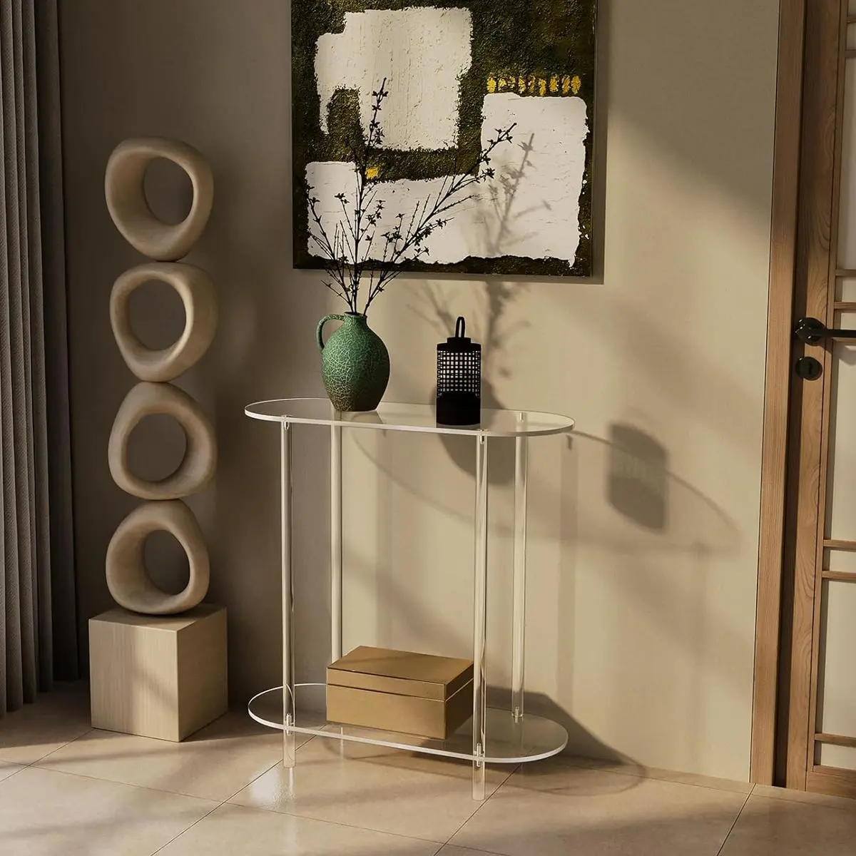Acrylic Nightstand, 1 Count Oval Small Entrance Table, Entryway Table, Hallway Table, Multi-size Sofa Side Table, Living Room Tables, Suitable for Sofa, Hall, Corridor, Living Room