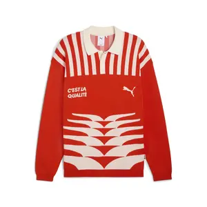 PUMA Mens The Neverworn Vi Knit Graphic Crew Neck Long Sleeve Sweater Casual - Red