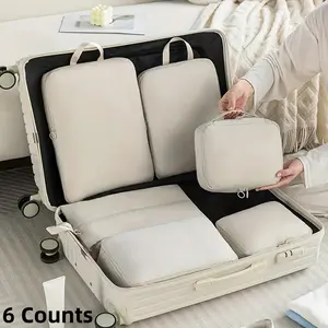 6-piece compressed storage travel bag - made of durable and easy to clean materials, lightweight luggage and clothing organizer storage box, Travel Packing Cubes, Travel Clothes Organizer