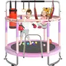 Kids Mini Round Trampoline with Basketball Hoop - 55"/60" Stable Exercise Trampoline, Foam Cushioned Mat, 360° Padded Safety Net, 3-Height Adjustable Gym Bar, Swing, Sandbag, Ring, Ocean Balls, 440lbs Capacity, Indoor/Outdoor Toy for Ages 1-8 Boys & Girls