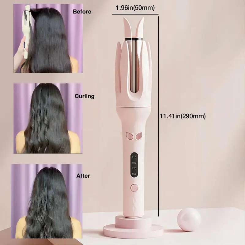 Fully automatic electric curling iron, 28 mm large barrel curler, lazy home hair curling tool, auto-rotating hair curler with LED display screen, 4 temperature settings, negative ion hair care, hair-friendly styling tool, ideal gift for women