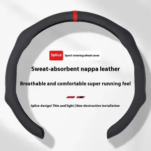 5D Napa Leather Anti-Slip Steering Wheel Cover with Positioning Stripes, Ultra-Thin Fit, Breathable, Sweat-Absorbent, All-Season Compatible, Universal for All Vehicle Models, Anti-Slip Grip