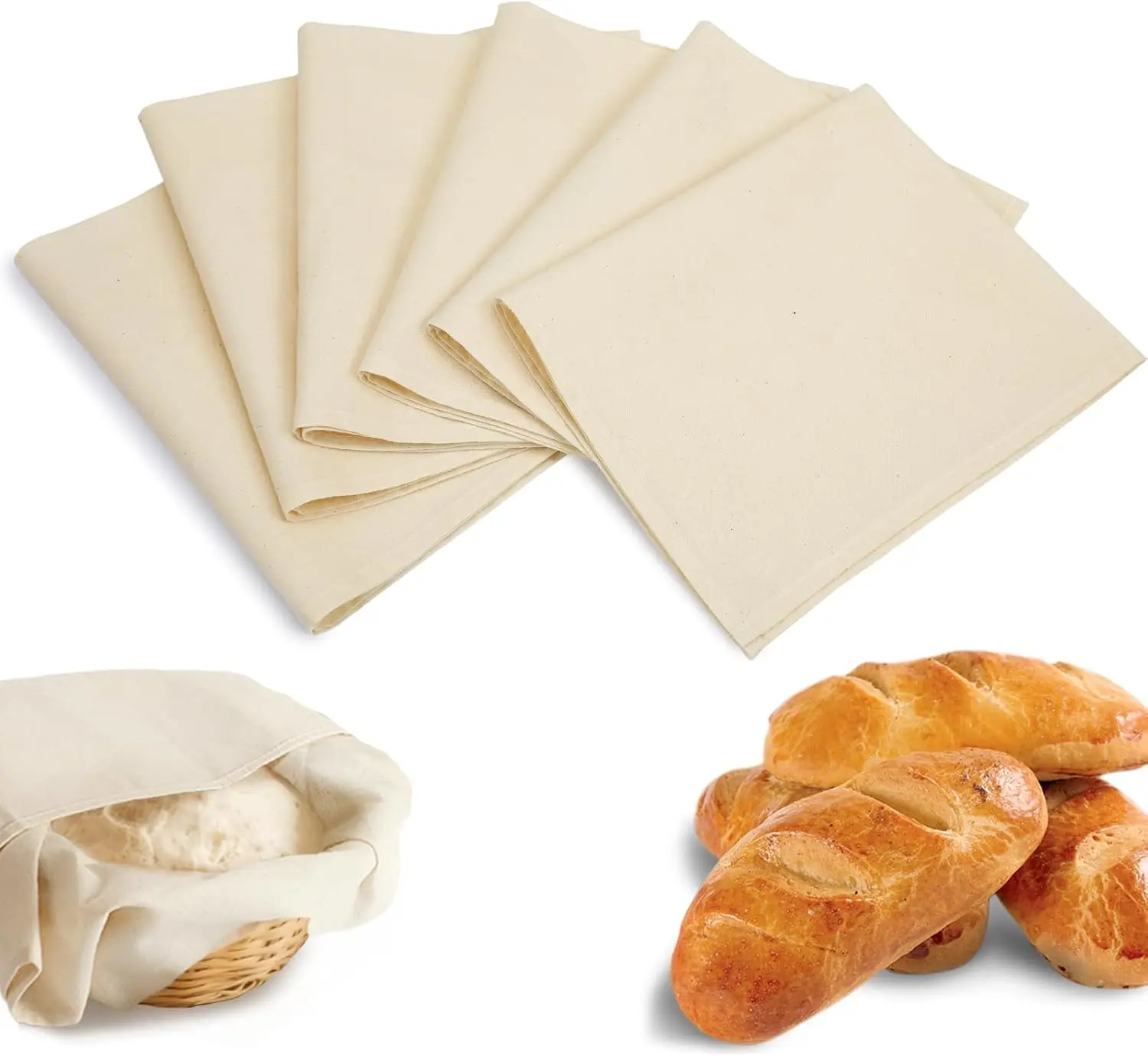 6 count  cotton  Towels for Baking Sourdough - 14" x 18'' Unbleached Bread Basket Flour Sack Towels, Proofing Cover Cloth for Dough Raising, Bread Making Accessories Bakers