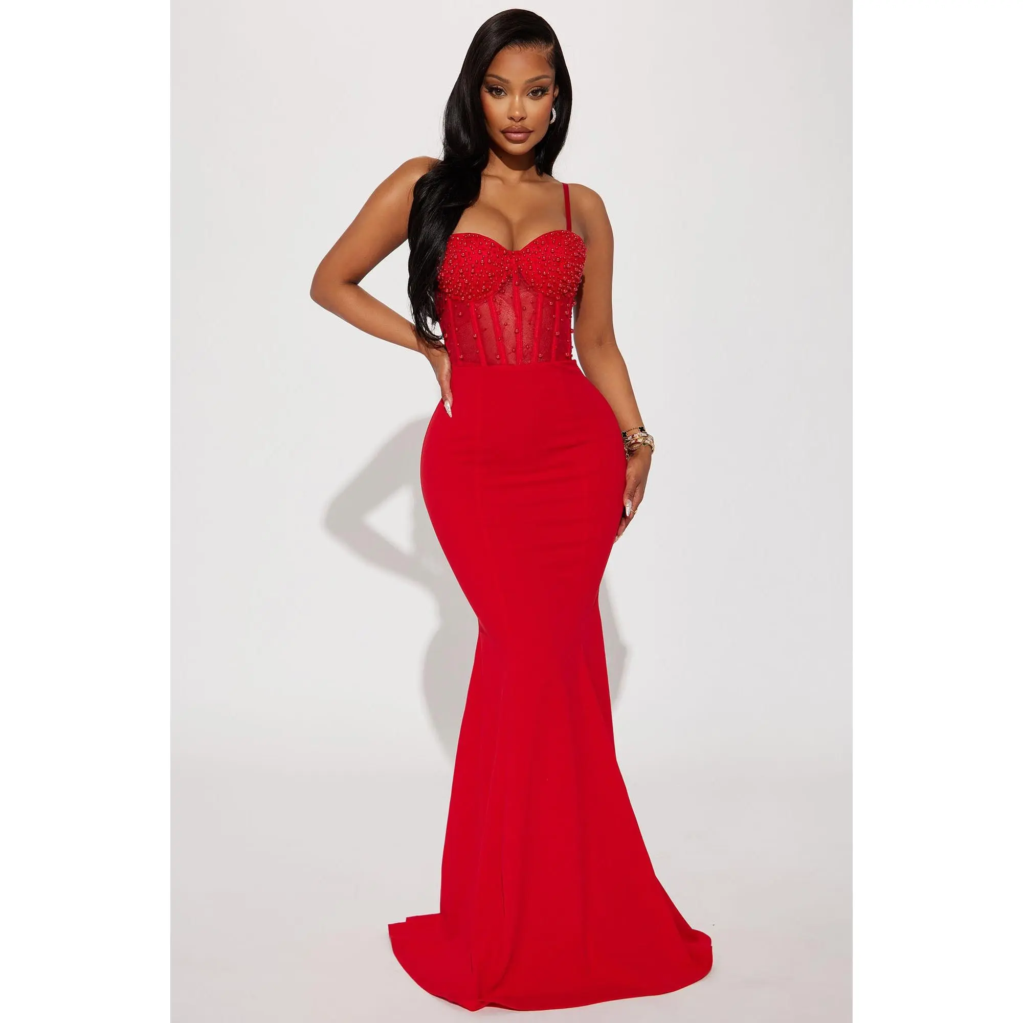 Bella Embellished Gown - Red