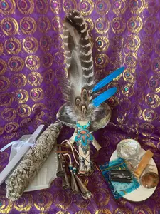 Dream of Magic Complete Smudge Kit Wolf Coyote or Fox Spirit Animal Fan 9" Smudge Stick Palo Santo Wood OOAK Gift Lavender Light Sage Handcrafted Artisan Fan with Holy Palo Santo Wood and Jingle Dress Cones Set