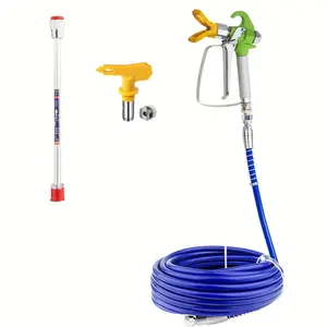 5-Piece Airless Paint Sprayer Hose Kit, Includes 10m High-Pressure Fiber Tube, Spray Gun, Base, Silver Extension Rod