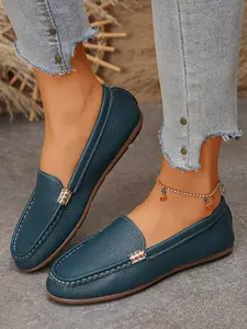 Women's Casual Flat Beanies Shoes, Round Toe Low-Top Single Shoe, Plus Size Slip-On Sneakers, Walking Shoes, Perfect for Commuting and Outdoor Travel, Round Toe Flats, Rubber