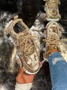 Women's Sparkling Rhinestone Chunky Sole Dad Shoes Trainer, Sweet Cool Punk Style, Short Height Increase, Spring & Fall Casual Wear, Footwear Sneaker Walking Shoes