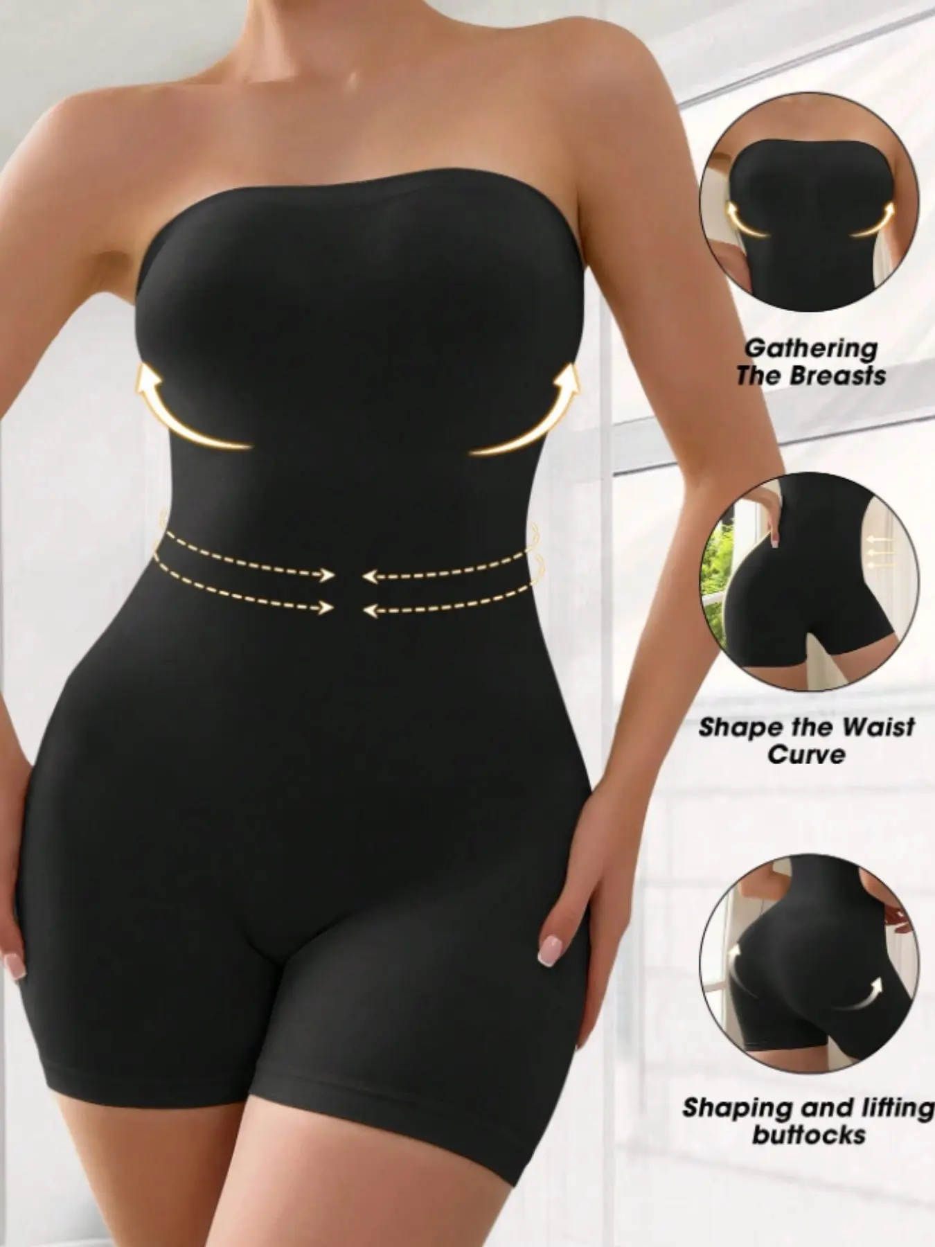 1 Count Women's Solid Color Strapless Bodysuit, Elastic Shapewear Bodysuit, High Stretch Seamless Shaperwear, Comfortable Breathable Fabric, Butt Lifting And Tummy Control Body Shaper, Suitable For Casual Outings, Fitness Workouts