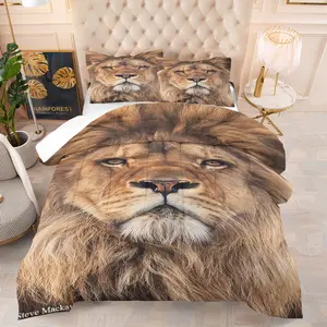 2/3 Piece Wild Animal Series Printed Comforter Set, Grassland Overlord Lion Pattern Bedding Set, Bedroom Decoration Domineering Luxury Soft and Comfortable, Including 1 Quilt and 1/2 Pillowcase