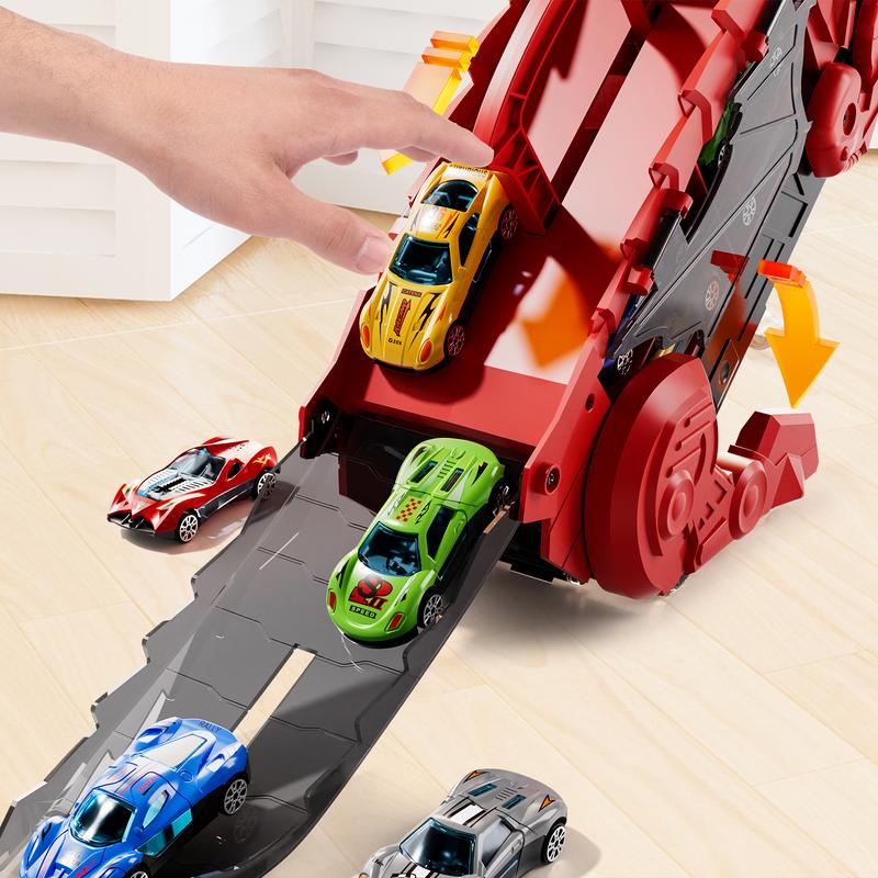 Children's Tyrannosaurus rex dinosaur devours rail car toy, transforms, slides, ejects alloy car, boys 2, children 3, Christmas birthday gift for girls