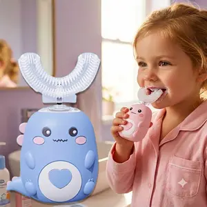 Kids U-Shaped Sonic Electric Toothbrush - 360° Automatic Cleaning, 3 Modes, 3 Brush Heads, IPX7 Waterproof Cartoon Dinosaur Design