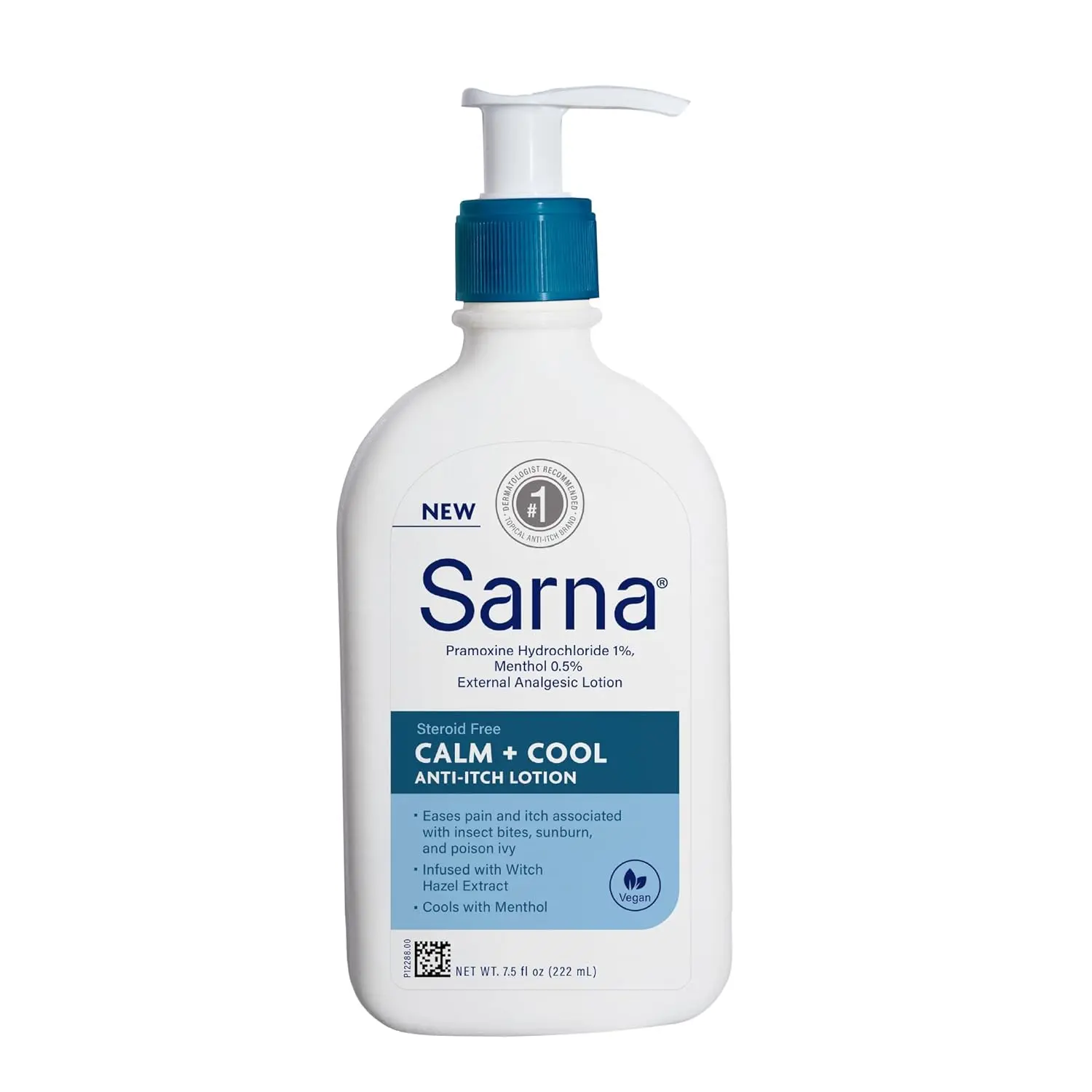 Sarna Calm and Cool Anti-Itch Body Lotion - 1% Pramoxine Hydrochloride, 0.5% Menthol, 7.5oz, Vegan, Steroid-Free, Soothes Insect Bites, Sunburn Discomfort