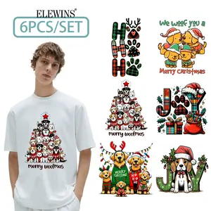 6 Piece Christmas Dog Iron-On Transfer Patches, Cute Hunting Dog, Poodle, Cocker Spaniel & Labrador Retriever, Vinyl Decorations for Pet Lovers