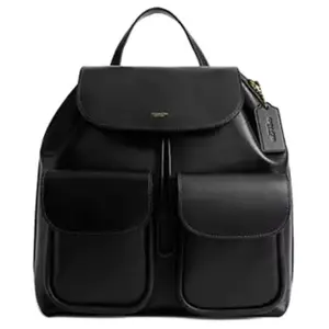 COACH Crosby 28 Magnetic Drawstring Backpack for Women – Full-Grain Leather, Large Size, Black