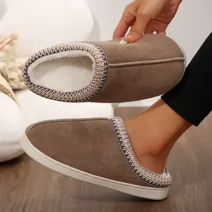 Women Suede Mini Snow Boots Winter Warm Fleece Slippers Plush Lined Soft Sole Non Slip Cozy Indoor Outdoor Shoes