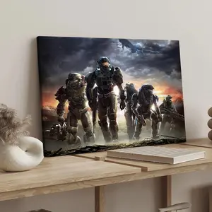 Halo Team Pattern Wooden Framed Canvas Painting, Modern Art Decoration, Modern Home Decoration, Living Room Bedroom Decoration, Hallway Office Mural, Ideal Gift, Ornaments