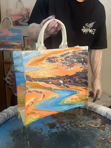 Handmade Marble Pattern Canvas Tote Bag (Stylish Shopping Bag)（1402）