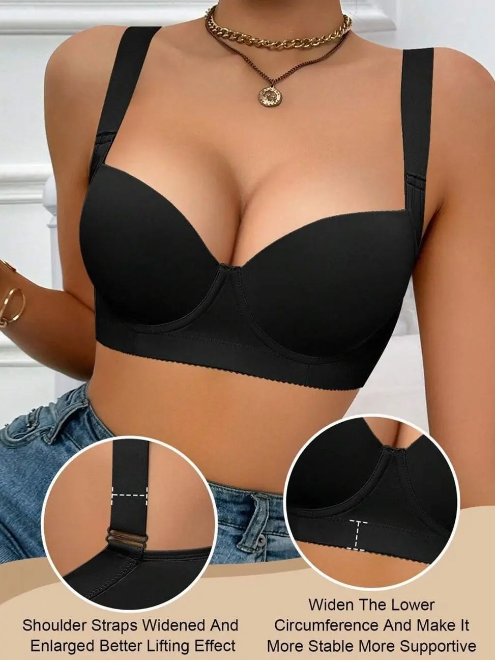 Peach Girl Black Lift & Support Bra | Widened Shoulder Straps & Widen Underbust Band Comfort Everyday Women's Underwear