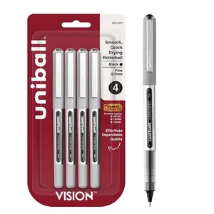 Uni-Ball Vision Rollerball Black Pens Pack of 4 - Fine Point Journaling Pens, 0.7mm Medium Black Ink, Smooth Writing Japanese Pens, School Supplies