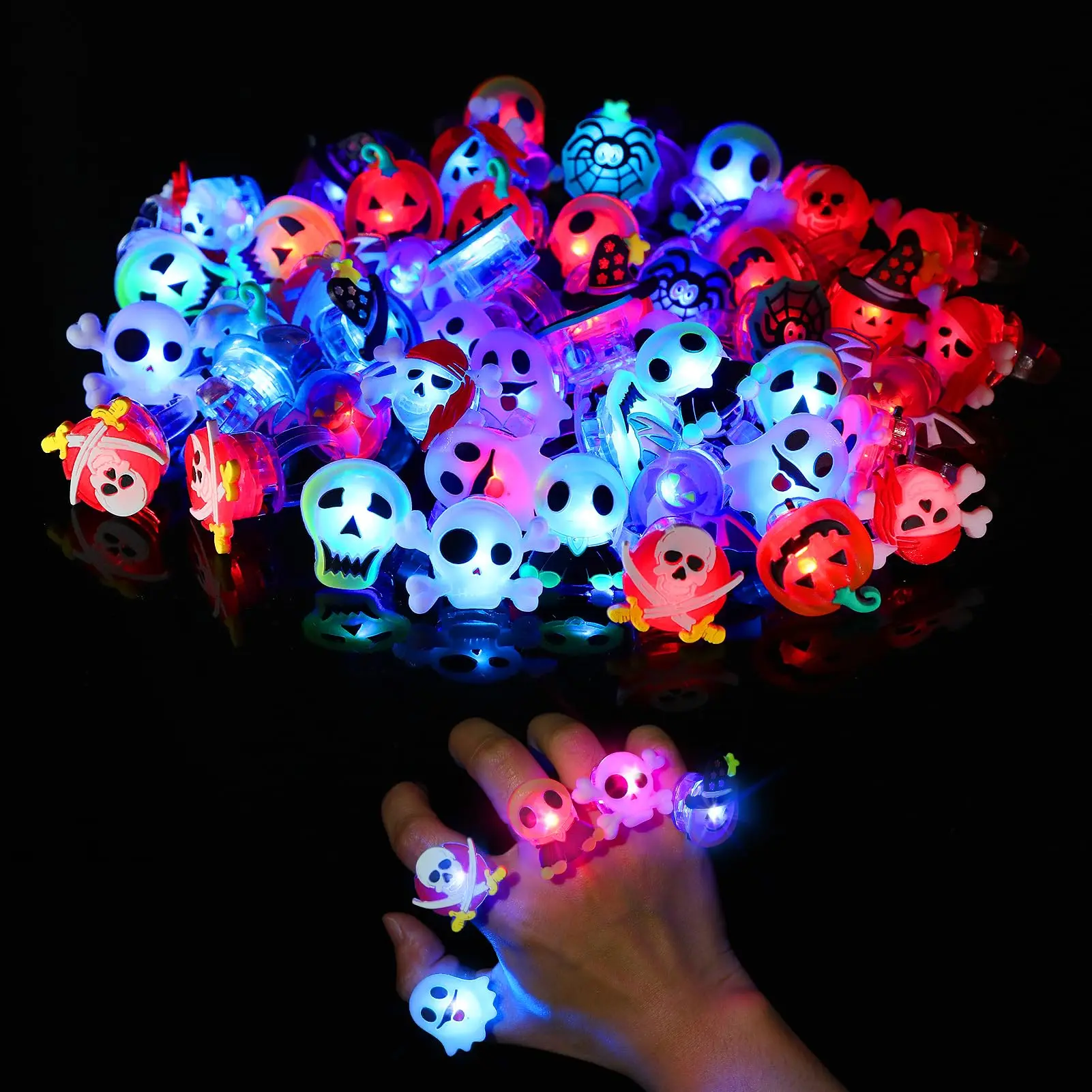 Taiyo 50PCS LED Flashing Glow Finger Rings - 15 Styles Novelty Lighting Toys, Basket Stuffers Fillers, Halloween Parties Trick-or-Treat Events Favors for Kids