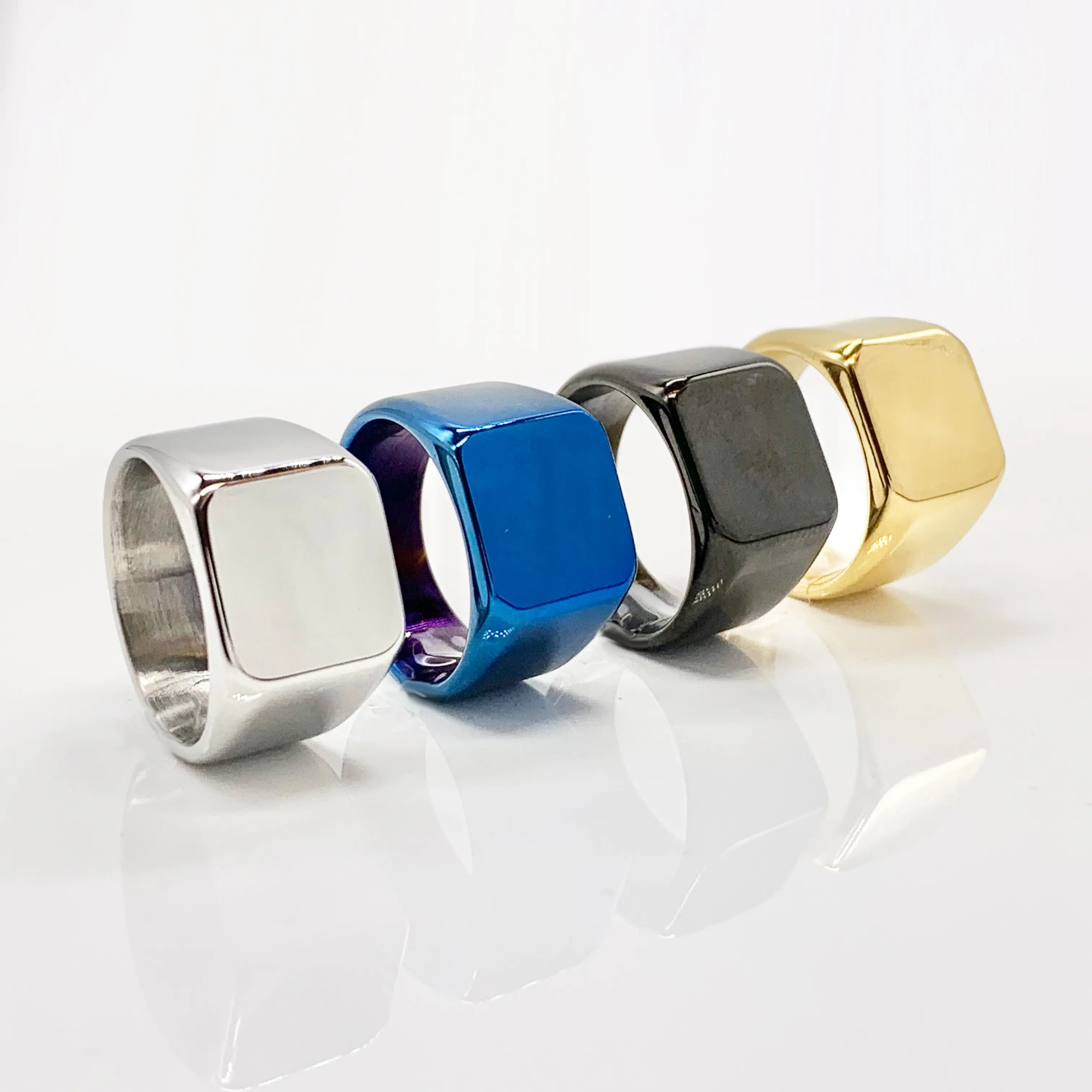 Square signet ring, Geometric Minimalist Ring for men and women, Polished Mirror Finish pinky ring