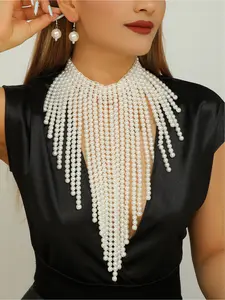 Boho Chic Imitation Pearl Handmade Beaded Tassel Necklace Set for Women Fashion Jewelry