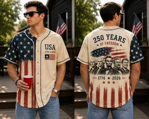Vintage America 250 Years Baseball Jersey, Patriotic USA Presidents Button Up Shirt, 1776 2026 Freedom Celebration Jersey