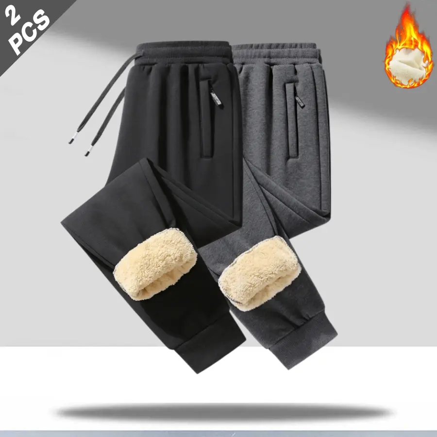 Men's 2-Pack Fleece Jogger Sweatpants, Minimalist Style Polyester Blend, Loose-Fit, Thick Soft Fluffy Skin-Friendly Lining, Adjustable Drawstring Waistband, Zip Pockets, Machine Washable - Suitable for Autumn Winter Home Wear, Casual Outings, Male