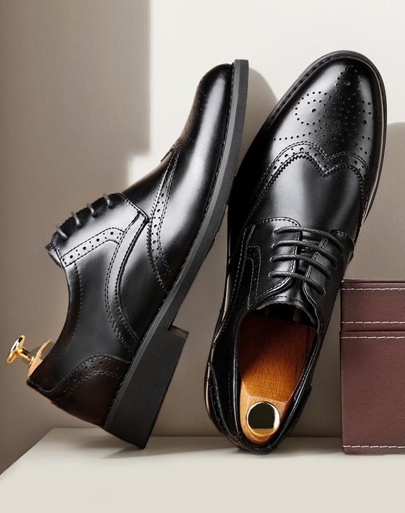 Men's Classic Brogue Wingtip Oxford Dress Shoes, Formal Leather Lace-Up Shoes6661