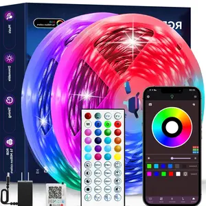 100FT Smart led lights RGB led light bedroom with 44 Keys IR Remote, App Control, Music Sync, Timer & Dimmable Brightness,Flexible adhesive design for bedroom & gaming room. Perfect ideal present for family