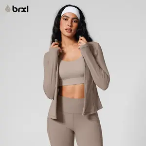 BRXL Slim Fit Zip Up Sports Jacket Women Workout Jacket with Side Pockets Lightweight Stretch Fabric Athletic Outerwear for Gym Running Street Style Casual Wear #outdoorfun #warmupforholiday-1