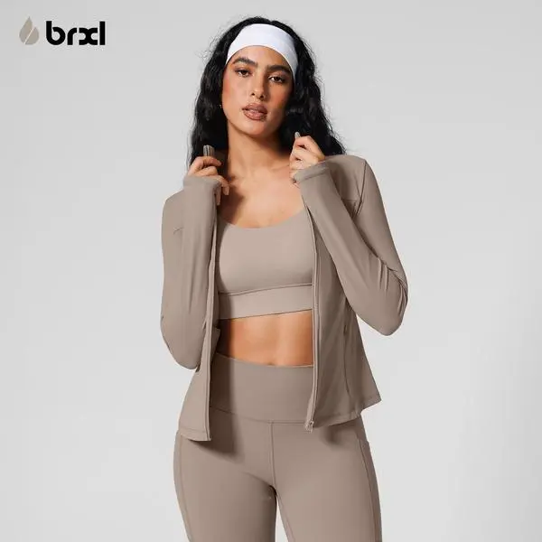 BRXL Women's Slim Fit Long Sleeve Jackets Zip Up - Lightweight Stretch Fabric, Side Pockets, Sporty Sports Outerwear for Gym, Casual Street Style,summerwins