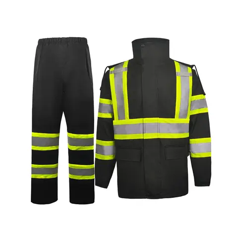 Hi-Vis Reflective Safety Rain Suit, jacket and Pants for Men Women Waterproof Rain Gears for Farming Fishing Work HV Rain Suit with Inner Mesh Lining