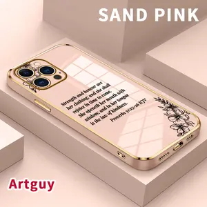Luxury Electroplated TPU Phone Case for iPhone 15 Pro Max 16 14 Plus 13 12 11 Floral Wisdom Verse Classic Straight Design Ultra Thin Soft Smartphone Cover