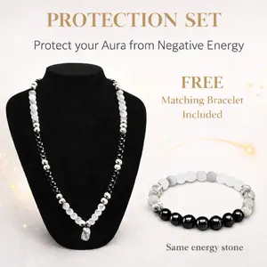 [Buy 1 Get 1 Free]Protection Aura Necklace Set with Matching Bracelet, Black and White Natural Energy Stone Beaded Chain, Spiritual Jewelry for Women and Men outdoorfun