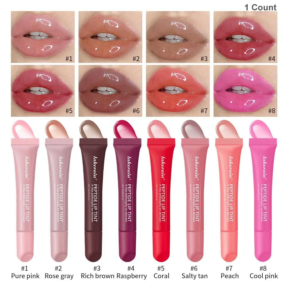 Hydrating Lip Tint, Lip Care Moisturizing Lip Glaze with Peptides, Pigmented Lip Gloss Lip Balm, Long-Lasting Wear, Smudge-Proof & Sweat-Proof, Lightweight & Non-Sticky, Creates Dewy Glossy, 8 Shades for All Skin Tones, Hydrate, Moisture